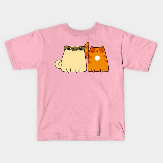 Pug and Orange Tabby Cat Kids T-Shirt by saradaboru